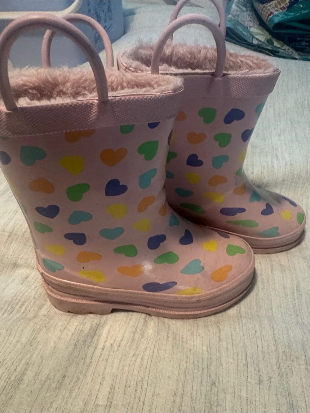 Girls' Pink Heart-Print Rain & Snow Boots with Cozy Lining